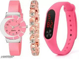 Pink watch with digital display and pink bracelet