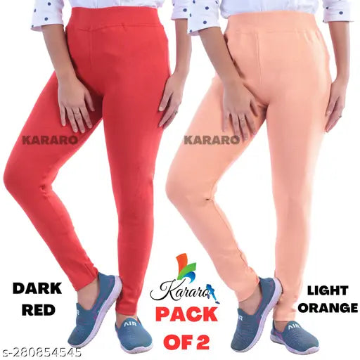 Cotton blend KARARO women's plain jeggings, lightweight, hosiery cotton waste recycled, trendy and stylish. Available in sizes 26-Free (waist 26-34, hip 13, length 36in). Made in India