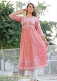 Cotton embroidered anarkali kurti for women, S to XXXL sizes with three-quarter sleeves, Indian designer fashion wear on hanger
