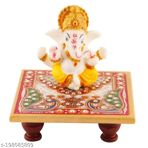 Poly resin Lord Ganesha marble idol, Indian Hindu decorative showpiece for office or home, sitting position, 10cm x 10cm x 2.5cm