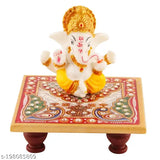 Poly resin Lord Ganesha marble idol, Indian Hindu decorative showpiece for office or home, sitting position, 10cm x 10cm x 2.5cm