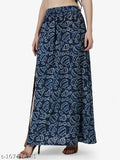 Blue cotton printed net flared skirt by Popwings, suitable for parties and events