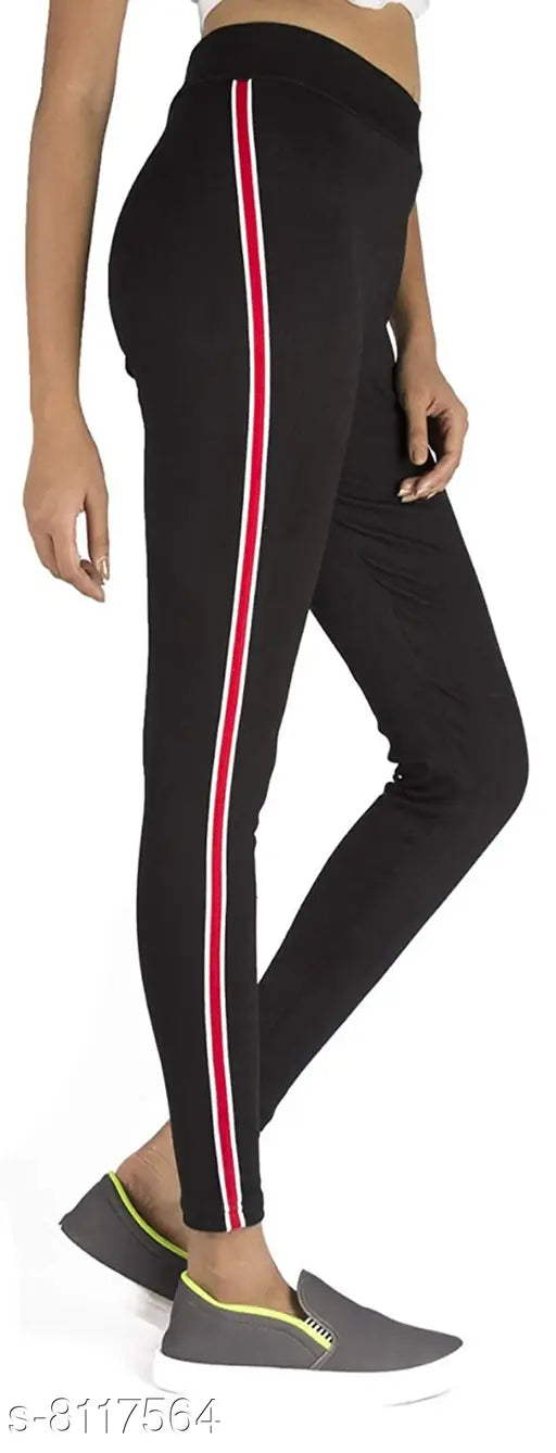 Women's ankle length cotton rib tight jegging/legging yoga pant for running track, printed net design on waist, hip, and leg. (Size 34, 38in length) Made in India