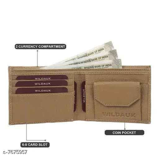 Brown leather, casual-modern men's wallet. Free size (L4cm x W3cm). Handmade Indian leather accessory