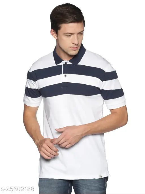 White colorblocked cotton blend men's polo T-shirt by Adro, premium Indian homegrown brand
