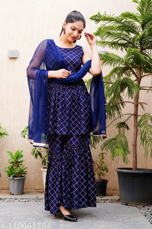 Indian party wear, blue lace crop top kameez with dupatta set