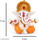 Orange marble Ganesha idol for car dashboard, cute small decor piece (9 x 8 x 6 cm) - ideal for home or office, handmade in India