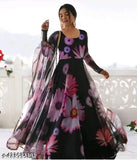 Georgette printed net graceful women gown, long sleeves, size M-XXXL, made in India