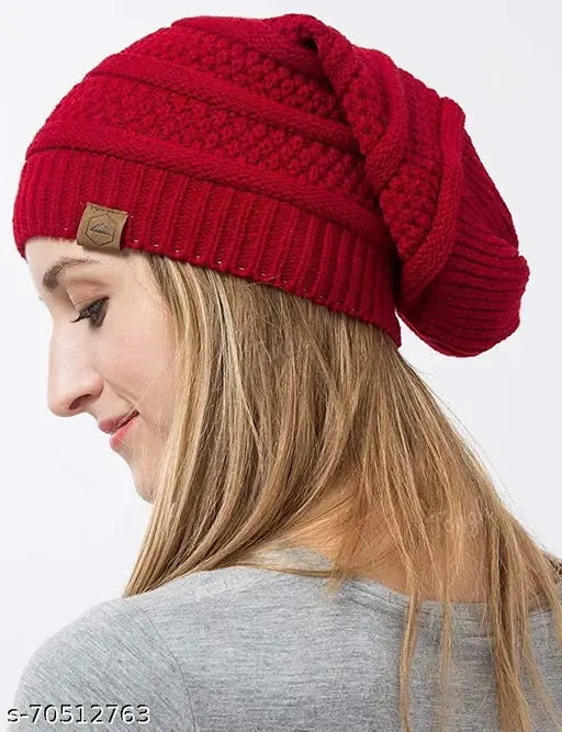 Red, knit beanie cap for men and women