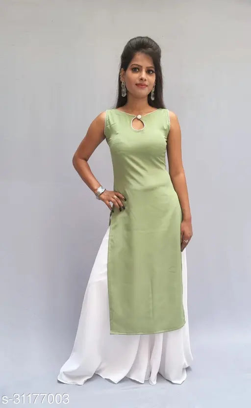 Diyaz women's crepe kurta set in solid pattern, best for western look, sleeveless palazzos with XS to XXXL sizes available, India origin