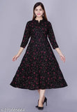 Brown floral print anarkali dress, knee-length