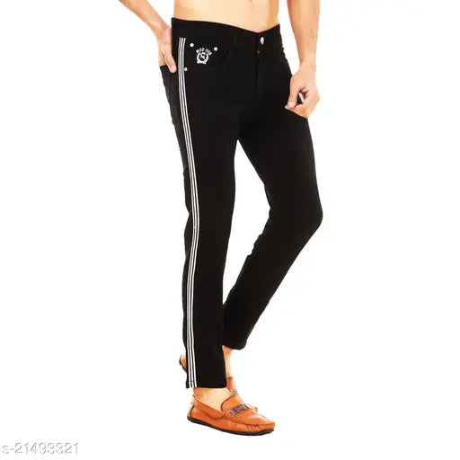 Black denim slim-fit men's jeans by ModHub, high-quality stretchable fabric for comfortable casual, party, or office wear (Size 28, 30, 32, 34, 36)