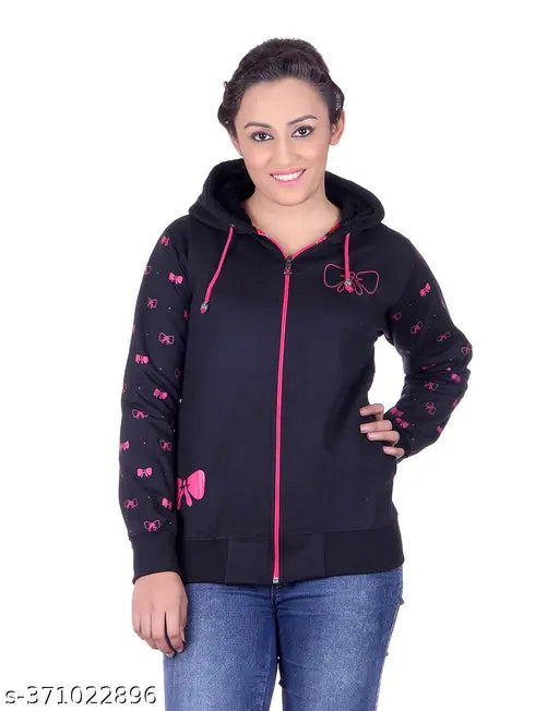 Wool fleece, casual full-sleeve printed hoodie for women, vibrant color & extra softness, ideal winter wear (M: 36in bust, 24in length)
