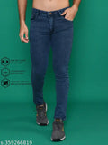 Stylish latest denim jeans, cotton-crafted mid-rise menswear in solid net pattern, regular fit, size 28-42 (India)