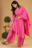 Pink and white checkered kameez with matching dupatta