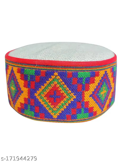 Striped Jute & Wool Himachali Cap for Women - Traditional, casual festive wear, India origin
