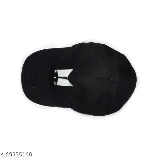 Black cotton BTS baseball cap, embroidered with BTS logo