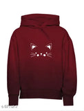 Unisex cat printed cotton blend kids hoodie, long sleeves, 2-3 years size