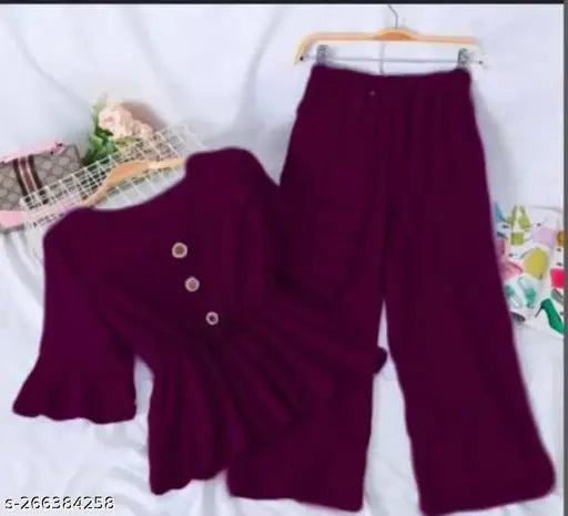 Trendy maroon rayon crepe top with palazzo, comfortable and suitable for various occasions