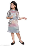 Multi Color Embellished Net Cloth Party Dress for Kids, Silk Blend, Sleeveless, Lace Work, Long Gown, India
