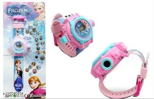 Multicolored digital watch with 'Frozen' theme, colorful dial, and projector, for kids