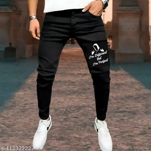 Cotton blend dyed/washed jeans: printerjeans in black size 28/30/32, made in India