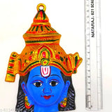 Metal Vishnu face god hanging idol, ornate Indian religious artifact for pooja purpose