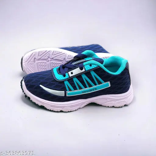 MLQ sports shoes for kids, blue upper with white sole, blue shoelaces, lightweight and breathable, unisex design