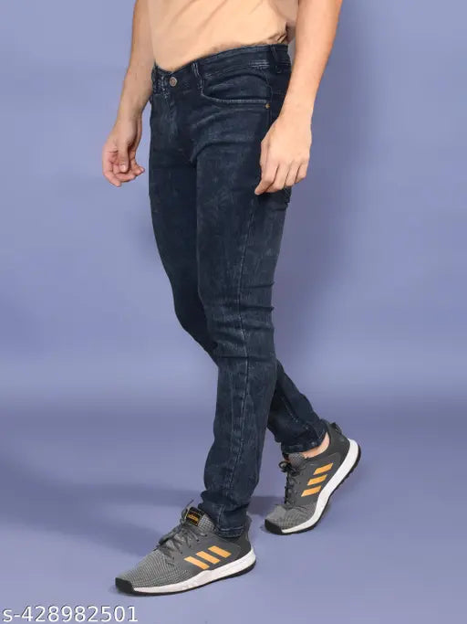 Stylish denim men's jeans, solid net fabric, regular fit, Mid rise, crafted from cotton for comfort, sizes 28-42 inches