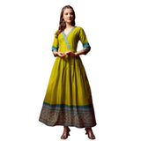 Women's Cotton Blend Printed Anarkali Gown (Green)