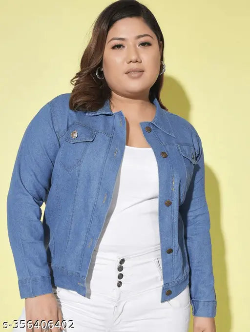 Denim jacket for women in solid color, long sleeves, sizes XS-6XL, perfect for chilly weather