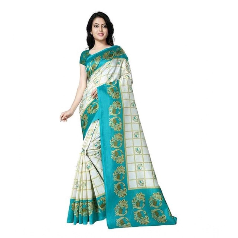 Aqua blue georgette printed saree with unstitched blouse (5.5mtr), vibrant aquatic design