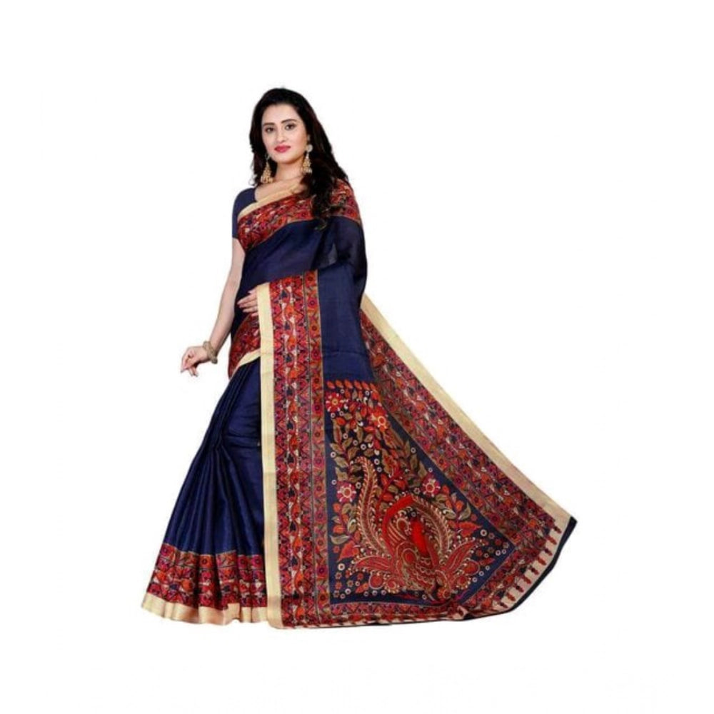 Navy Blue Georgette Printed Saree with Unstitched Blouse (5.5Mtr), ideal for traditional Indian wear