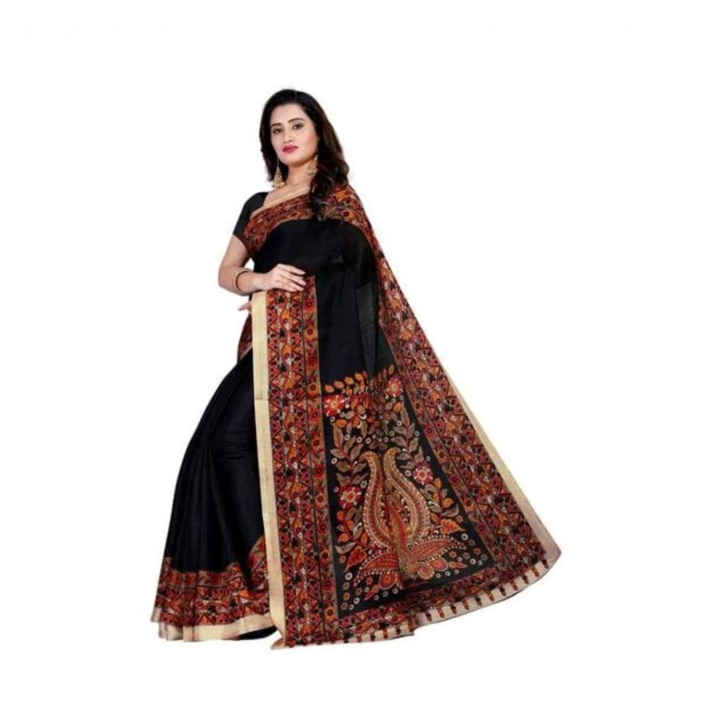 Women's Georgette Printed Saree With Unstitched Blouse 5.5Mtr (Black)