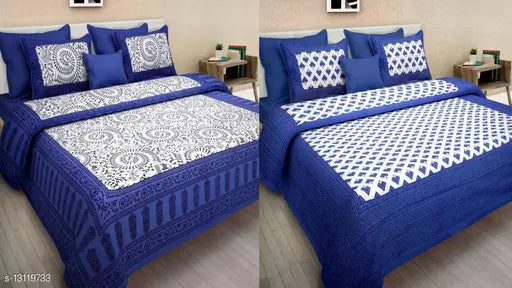 Cotton double bed bedsheet combo pack, 2 queen size sheets with 4 pillow covers, 160 thread count, Indian made