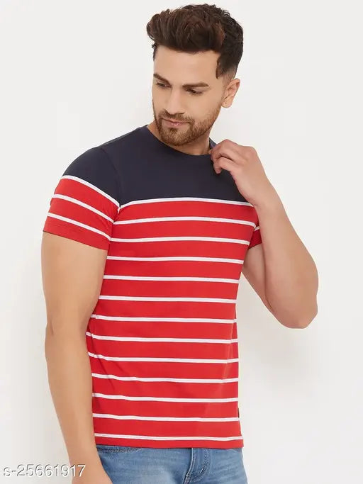 Red cotton blend men's t-shirt, short sleeves, printed design, size M (40in chest, 27.5in length)
