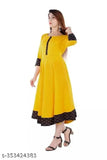 Yellow anarkali kurta with embroidered gaithering, white border with print, tassels detailing