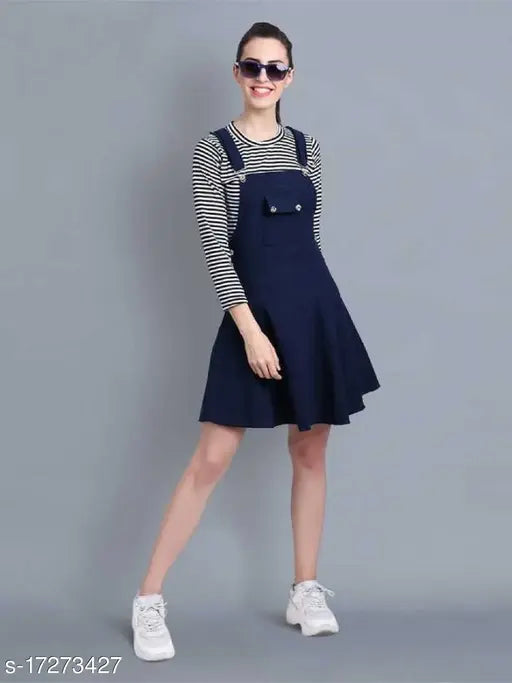 Trendy feminine lycra dungaree jumpsuit with long sleeves, solid pattern - S/M sizes available from India