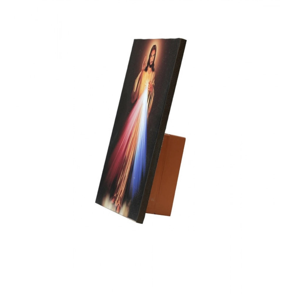 Multicolor wooden Divine Mercy Of Jesus Christ Table Top Bible Verses Player, wood-crafted religious item with audio function on light activation, battery operated (2x AA included)