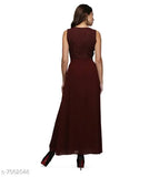 Dark brown georgette lace layered maxi jumpsuit for women - V&M latest designer party wear gown dress