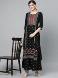 Rayon printed long kurti with palazzos for women, three-quarter sleeves, India-origin, ready-to-wear fashion