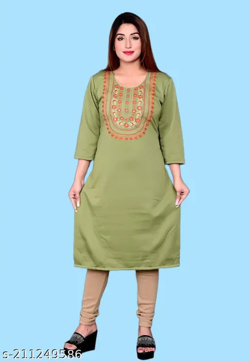 Green straight fit kameez with embroidery