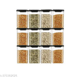 A set of 12 unbreakable airtight plastic square kitchen storage containers, black, with an air-tight design, and measuring 1100ml