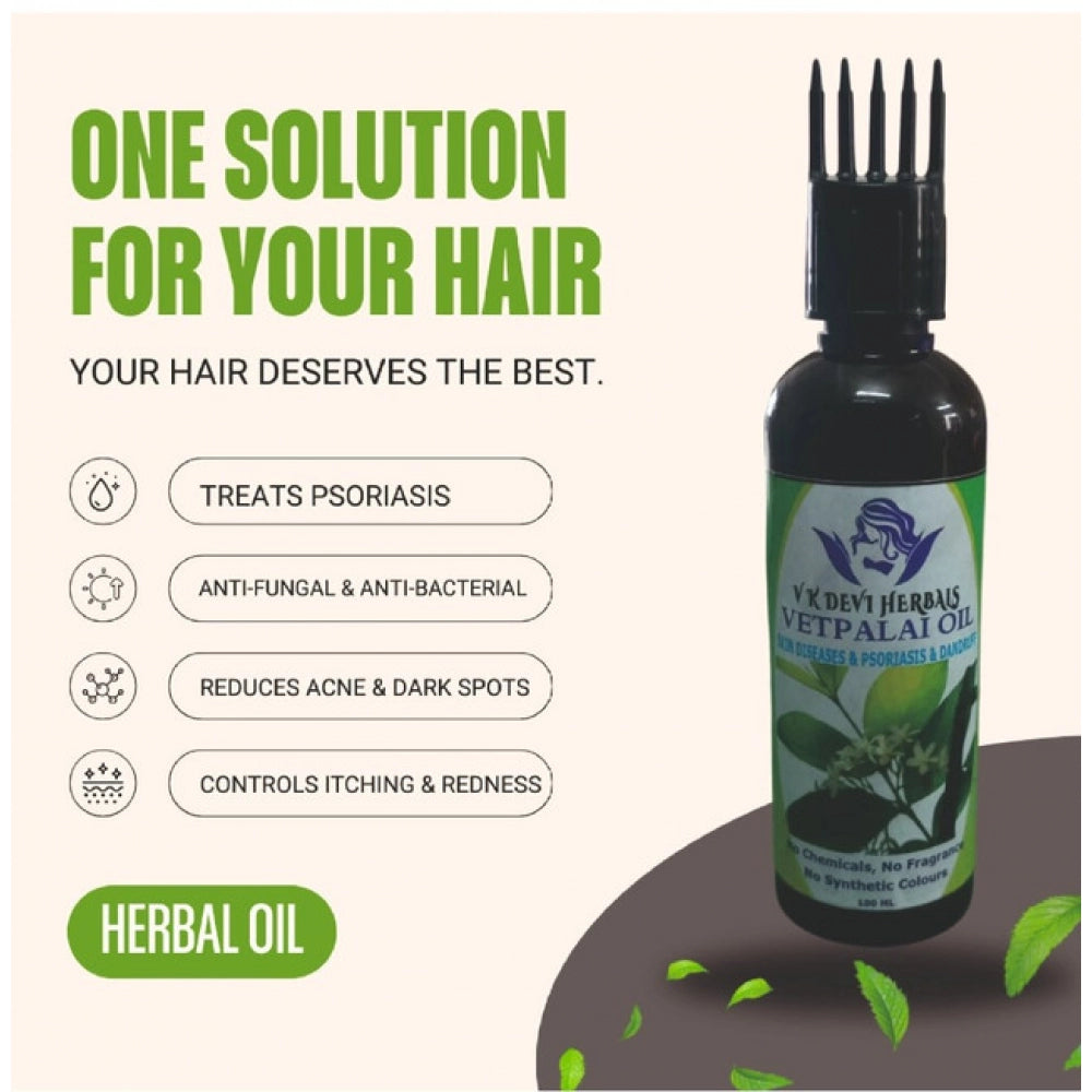 Devi Herbal Vetpalai Oil, 100ml: Anti-dandruff & psoriasis relief oil for dryness, flakiness, and irritation, ideal for skin and scalp application