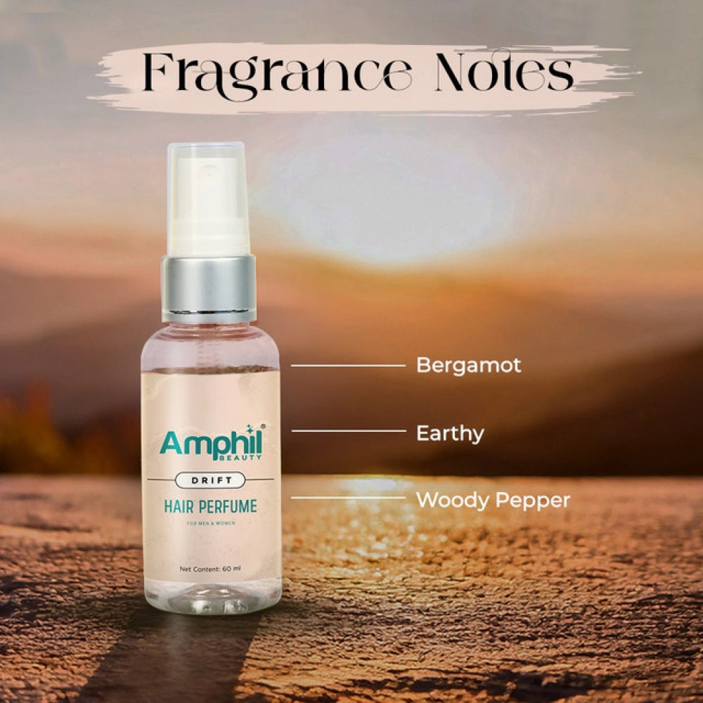 Transparent water-based unisex hair perfume, alcohol-free and paraben-free. A fusion of coriander, bergamot, and juniper berries. Travel-friendly packaging for casual outings or special events