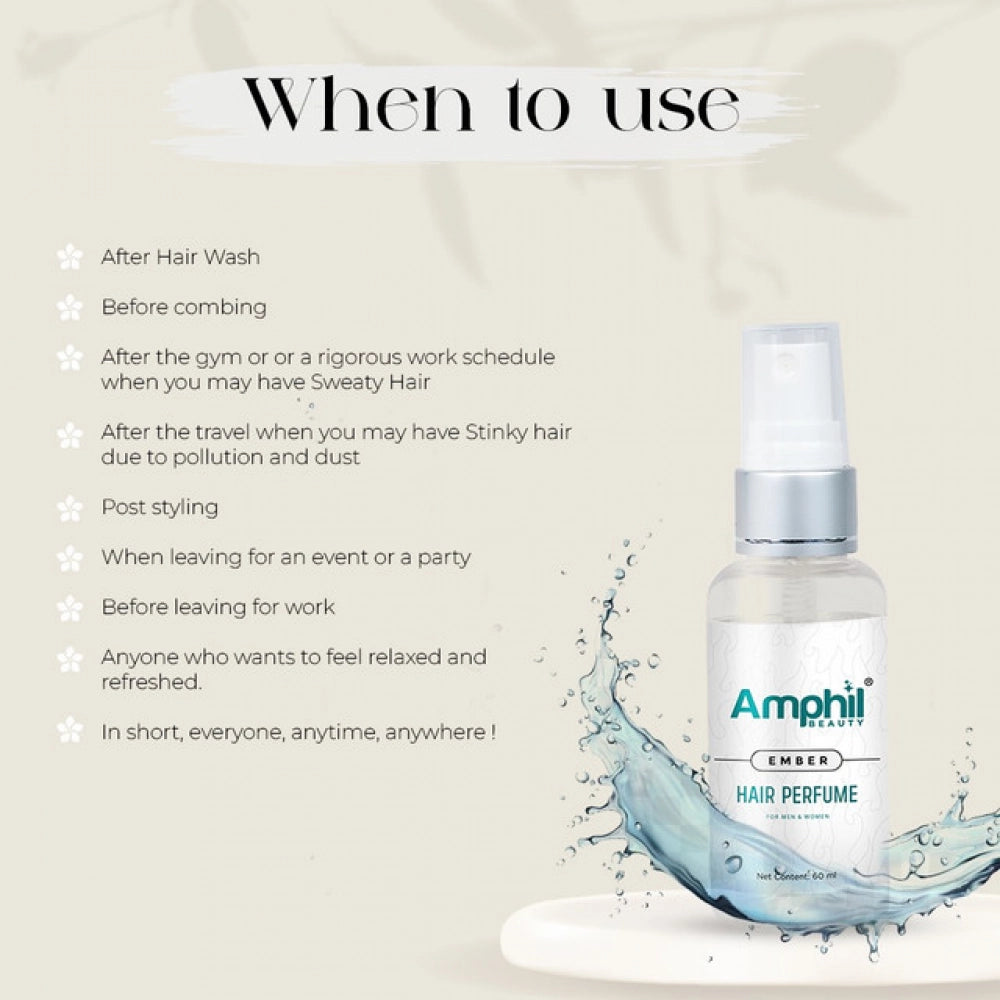 Transparent water-based Ember Unisex Hair perfume (60ml), alcohol & paraben free - apple, bergamot, lemon, cinnamon fragrance for everyday elegance