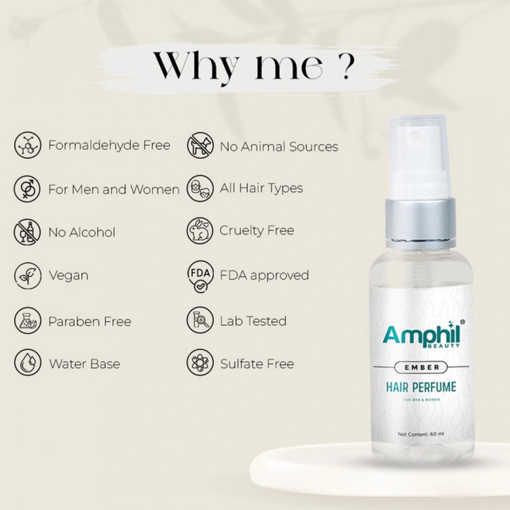 Transparent water-based unisex hair perfume, alcohol-free and paraben free. Apple, bergamot, lemon, cinnamon blend for elegant, fresh spice scent. Ideal for travel or everyday use