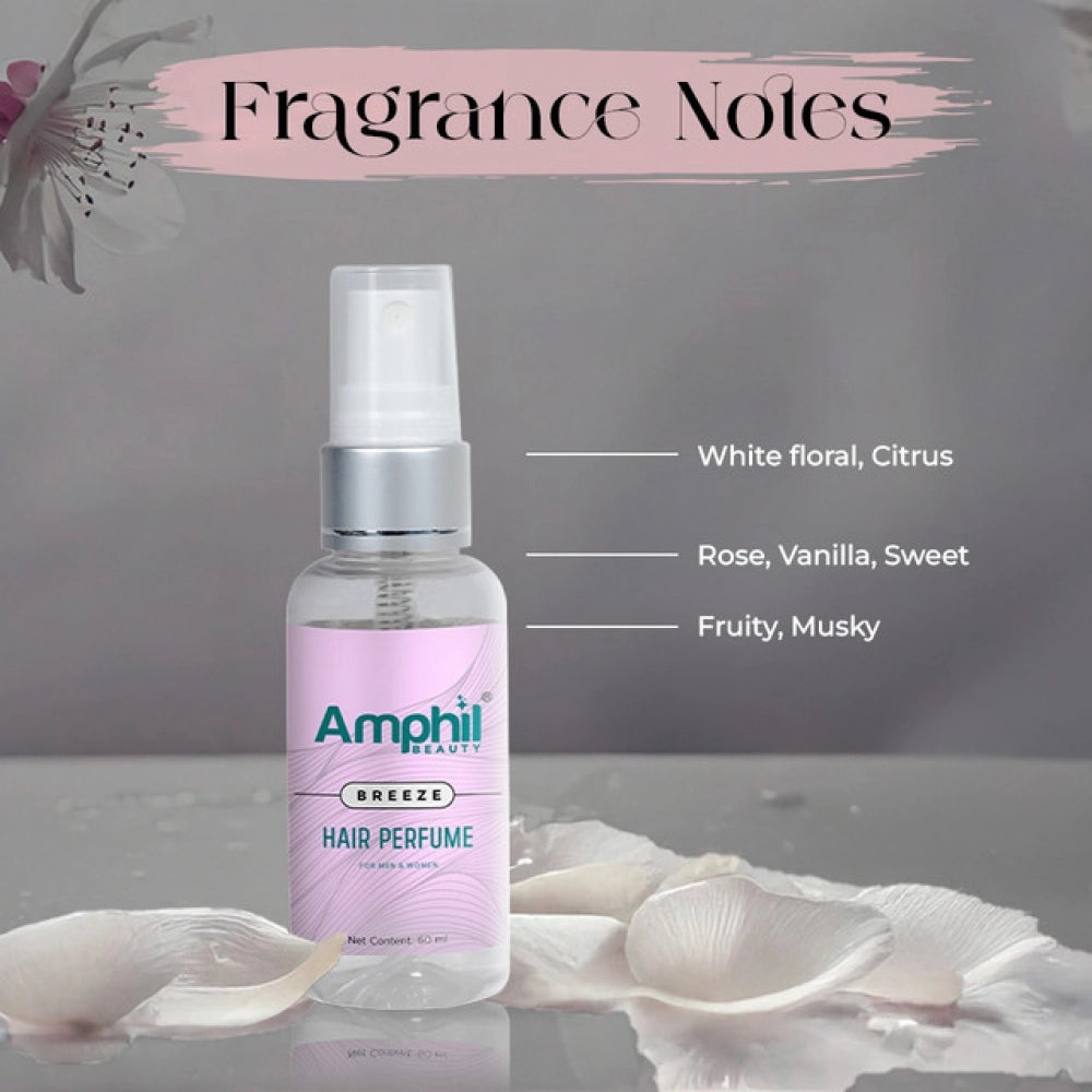 Transparent water-based unisex hair perfume, alcohol-free and paraben-free - Amphil beauty Breeze featuring sun-kissed orange and juicy peach scents