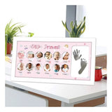 Multicolor acrylic baby photo frame with hand & footprint slots, capturing 1-12 months memories