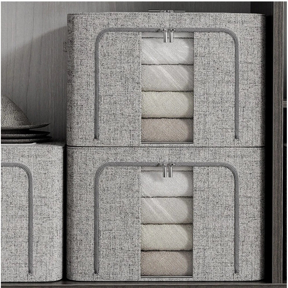 Multicolor polypropylene clothes & bedding storage box with clear viewing window, ideal for organizing various wardrobe items, promoting easy identification and dust protection